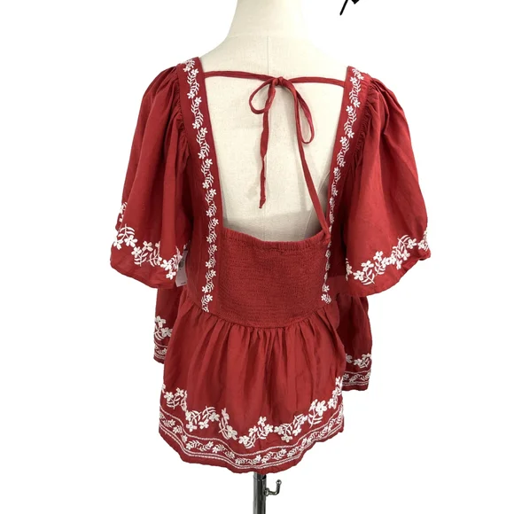 Old Navy‎ Shirt Womens XL Embroidered Floral Peasant Boho Top Short Sleeve - Picture 3 of 15